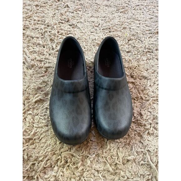 Crocs Neria Pro II Clog Black Gray with Leopard Print Slip On Shoe Sz 7 - Picture 2 of 5